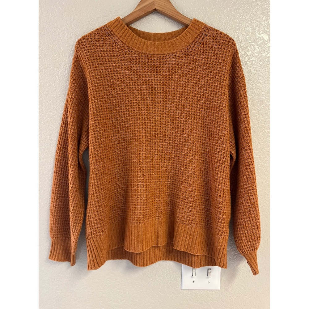 American Eagle Womens Waffle Knit Crewneck Sweater Burnt Orange Rust Small